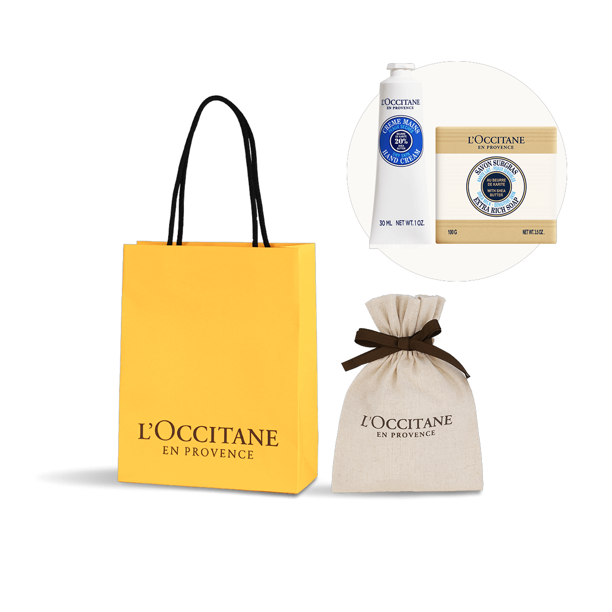 L'OCCITANE スキンケア巾着2枚ポーチ4枚セット ロクシタン セルフラッピングキット 巾着S｜ギフト｜公式通販限定