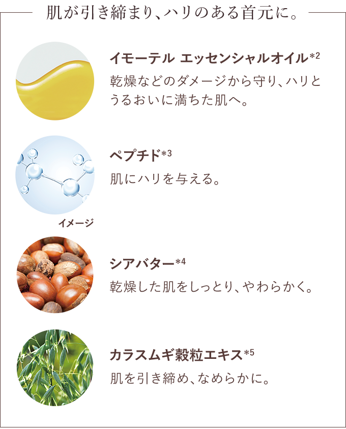 肌が引き締まり、ハリのある首元に。