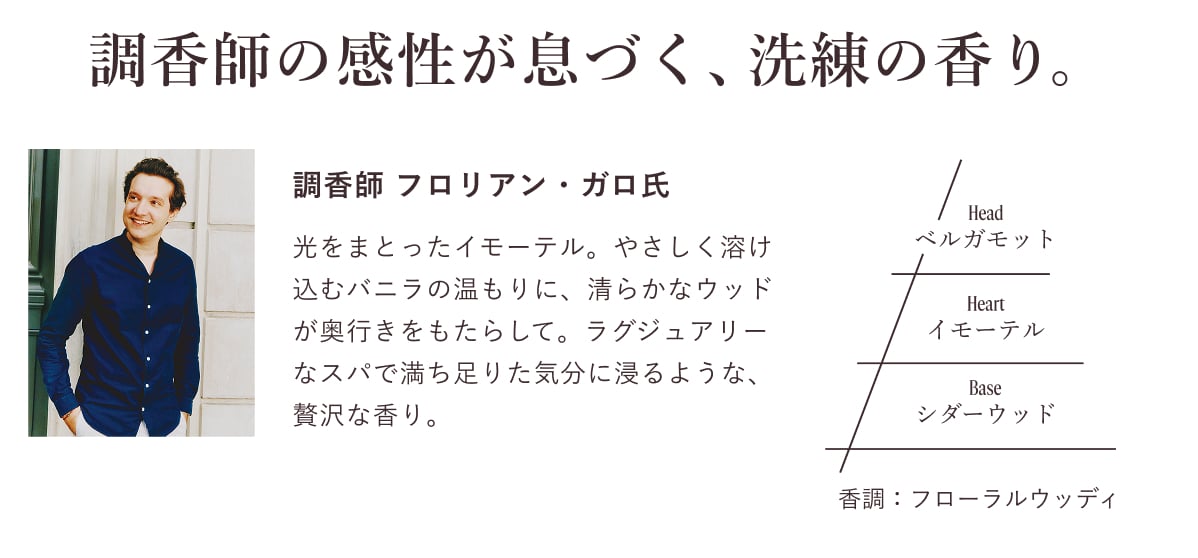 調香師の感性が息づく、洗練の香り。
