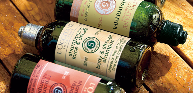 5 HERBS Home Spa Collection なりたい理想の髪に合わせて配合された、 5つのエッセンシャルオイルで悩みをケア。