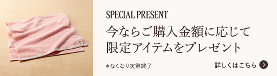 SPECIAL PRESENT 今ならご購入金額に応じて限定アイテムをプレゼント ＊なくなり次第終了 詳しくはこちら